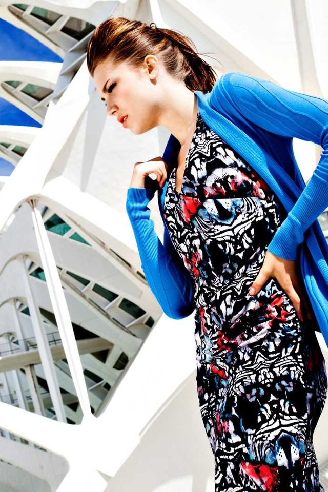 Dolce Vita cobalt cardigan and print dress